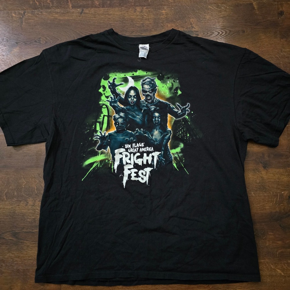 Six Flags Great America Fright Fest Zombie Graphic T-Shirt Black Y2K Mens 2XL